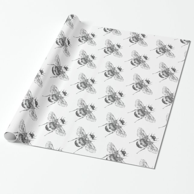 Papel De Regalo Abejas de burbujas grises de época (Desenrollado)