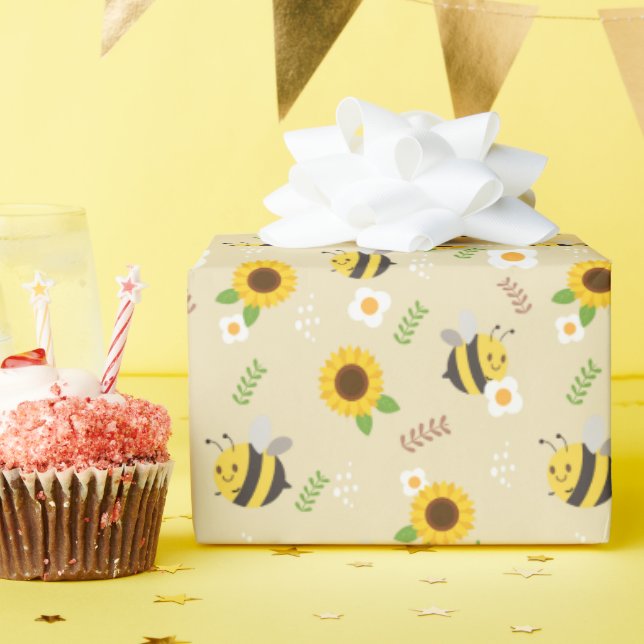 Papel De Regalo Abejas de girasol y miel dulce (Fiesta de cumpleaños )