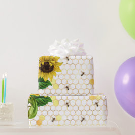 Papel De Regalo Abejas de Honeycomb de oro de girasol amarillo Gla