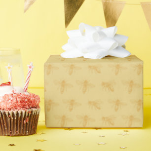 Papel De Regalo Abejas de miel silvestres Oro satinado ilustrado