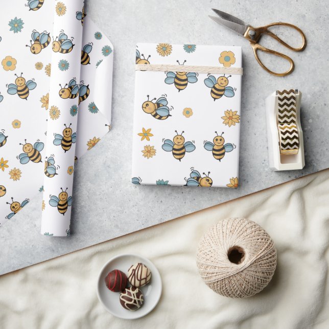 Papel De Regalo Abejas de miel y flores silvestres (Artesanía)