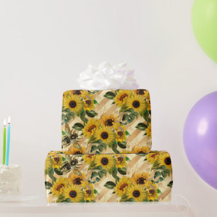 Papel De Regalo Abejas de rayas de rayas de rayas de girasol amari