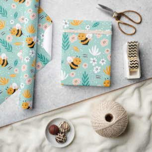 Papel De Regalo Abejas Flores Hojas