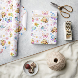 Papel De Regalo Abejas, libélulas y mariposas arte Kawaii