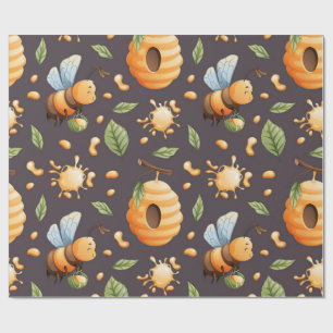 Papel De Regalo Abejas, Panales, Hojas, y Gotitas de Miel