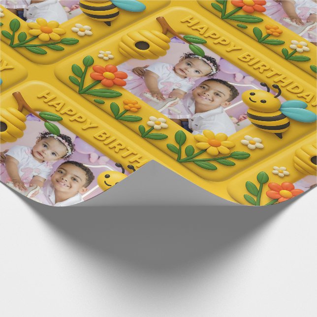 Papel De Regalo Abejas personalizadas felices de cumpleaños (Esquina)