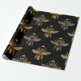 Papel De Regalo Abejas reina de oro en negro
