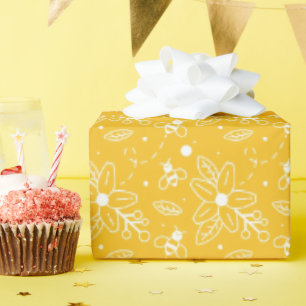 Papel De Regalo Abejas y flores amarillas