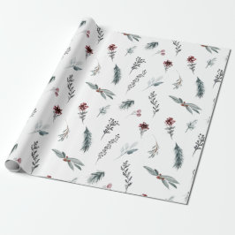 Papel De Regalo Abeto azul de invierno y bayas mulled blancas