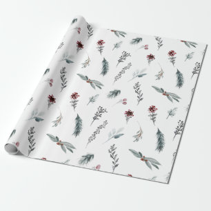 Papel De Regalo Abeto azul de invierno y bayas mulled blancas