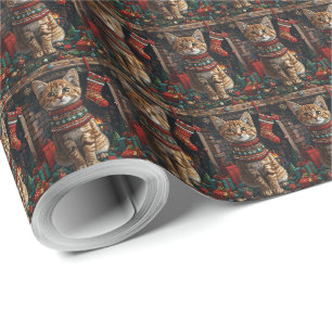 Papel De Regalo Abisinio con chimenea de regalos de Navidad