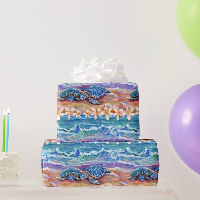 Papel De Regalo Abrazando las tortugas de mar Hawaian Honu (Regalos de fiesta)