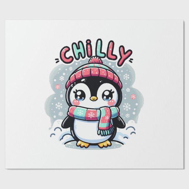Papel De Regalo Abrazo de bufanda nevada de pingüino helado (Superficie plana)