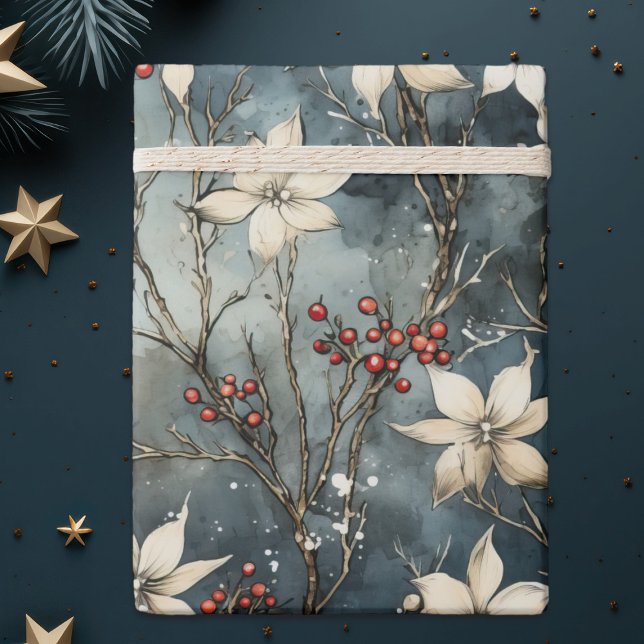 Papel De Regalo Abrazo invernal, poinsettia blanca, Navidades (Subido por el creador)