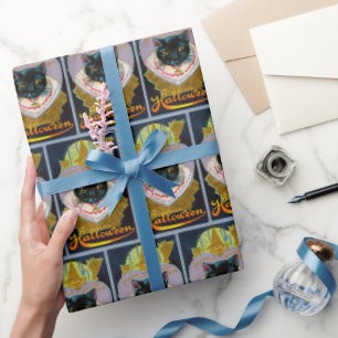 Papel De Regalo Abrigo del fiesta de la bruja del gato negro de