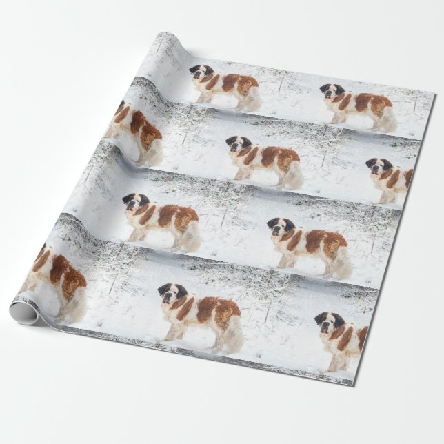 Papel De Regalo Abrigo del navidad del perro de St Bernard (Desenrollado)