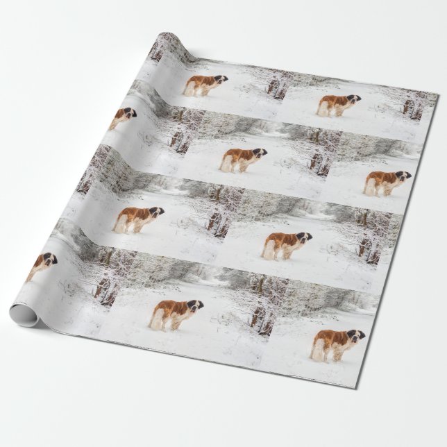 Papel De Regalo Abrigo del navidad del perro de St Bernard (Desenrollado)