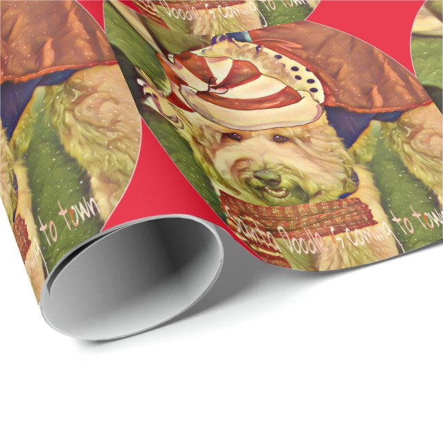 Papel De Regalo Abrigo divertido del navidad del perro del Doodle (Esquina del rollo)