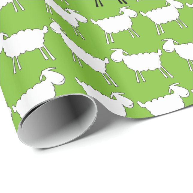 Papel De Regalo Abrigo verde blanco y negro de las ovejas del (Esquina del rollo)