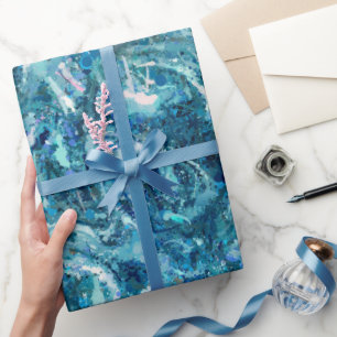 Papel De Regalo Abstracción de las olas del mar Verde azulado blan