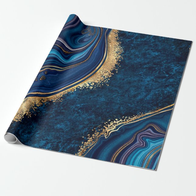 Papel De Regalo abstract background blue marble agate granite mosa (Desenrollado)