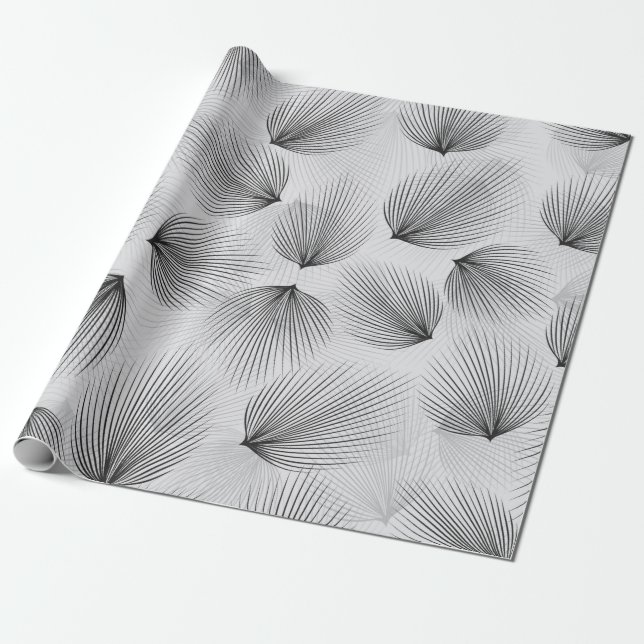 Papel De Regalo Abstract black flower pattern on grey background (Desenrollado)