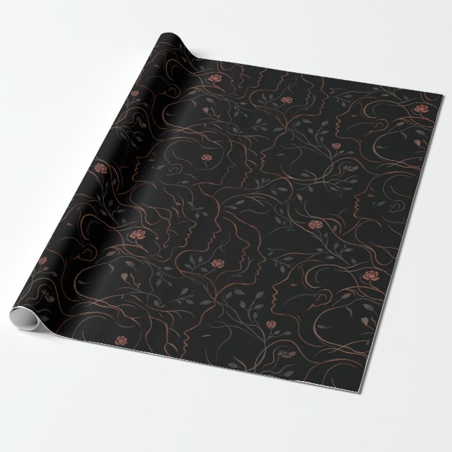 Papel De Regalo Abstract Faces Botanical Wrapping Paper (Desenrollado)