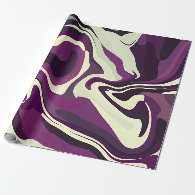 Papel De Regalo Abstract Fluid Art with Purple and Cream Tones (Desenrollado)