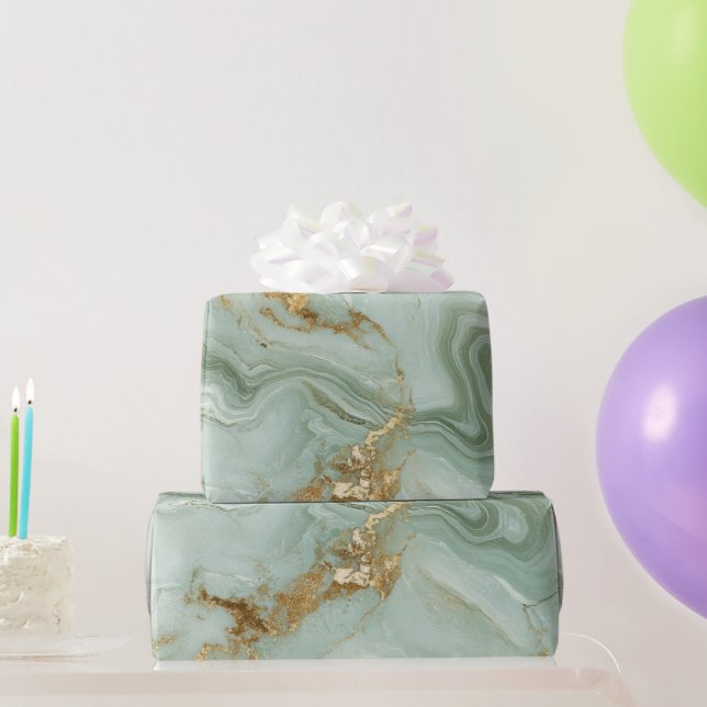 Papel De Regalo Abstract Marble Sage Green (Regalos de fiesta)