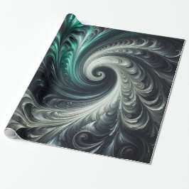 Papel De Regalo Abstract Modern Swirling Green, Silver and Black