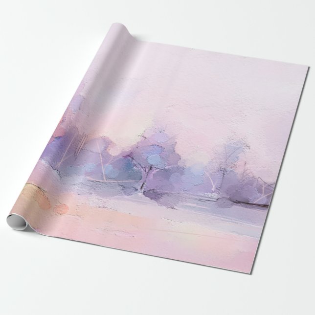 Papel De Regalo Abstract oil painting winter forest landscape. Sem (Desenrollado)