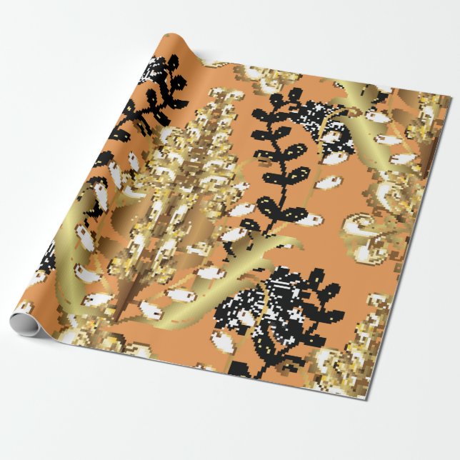 Papel De Regalo abstract pattern on orange yellow background with  (Desenrollado)