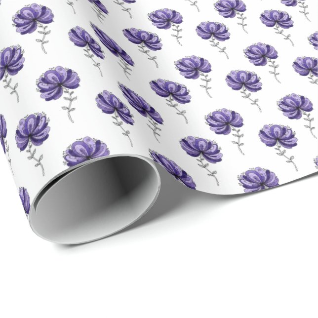 Papel De Regalo Abstract Purple Flower Doodle Art Style (Esquina del rollo)