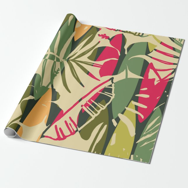 Papel De Regalo Abstract seamless pattern with tropical leaves. Ha (Desenrollado)