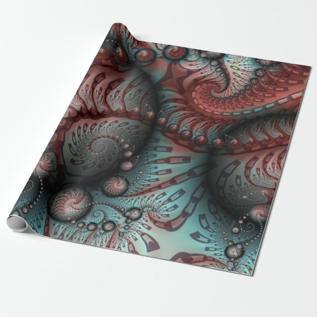 Papel De Regalo Abstract Vivid Fantasy Fractal Art Brown Blue (Desenrollado)