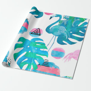 Papel De Regalo Abstract with watercolor flamingo and random eleme