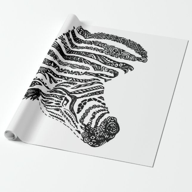 Papel De Regalo Abstract Zebra Canvas Black White (Desenrollado)