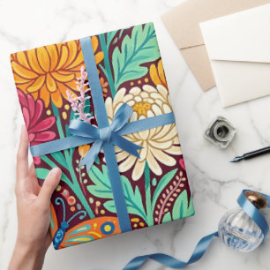 Papel de regalo abstracto de crisantemo mexicano