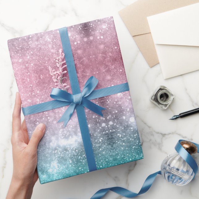 Papel De Regalo abstracto de galaxia acuática azul rosa oscura (Regalar)