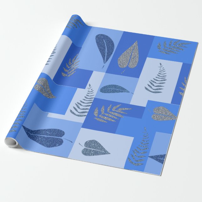 Papel de regalo abstracto de hoja azul (Desenrollado)