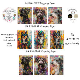 Papel de regalo abstracto de perro colorido A4 par