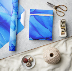 Papel De Regalo Abstracto de tinta de alcohol en agua azul índigo