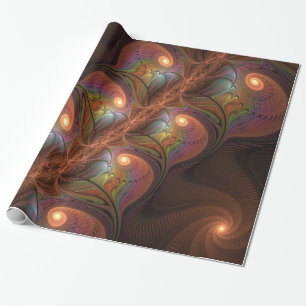 Papel De Regalo Abstracto Fluorescente Colorido Marrón Fractal Tri