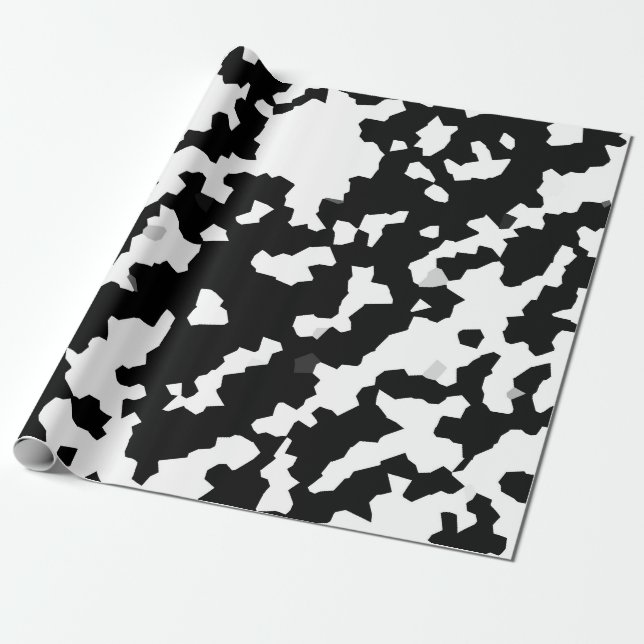Papel De Regalo Abstracto irregular camo negro y blanco (Desenrollado)