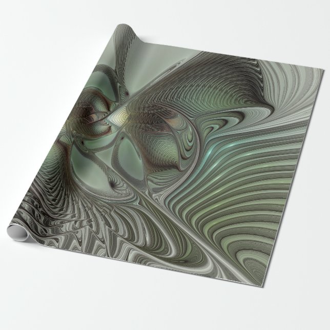 Papel De Regalo Abstracto Olive Sage Green Grey Fractal Art Fantas (Desenrollado)