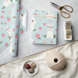 Papel De Regalo Abundancia de Pascua Curiosa Bunny Floral rosa mod