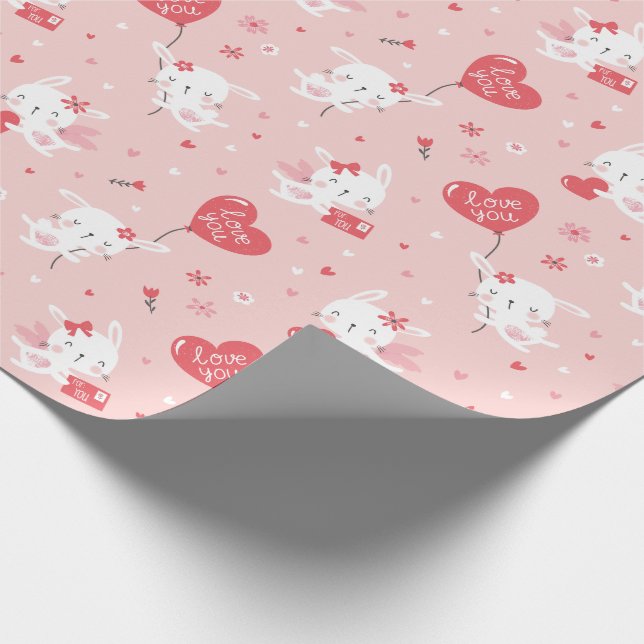 Papel De Regalo Abundantes de San Valentín con globos rosados (Esquina)