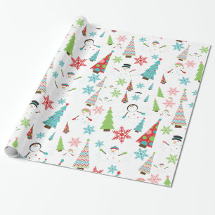 Papel De Regalo Aburrido Snowman Funky Árboles de Navidad