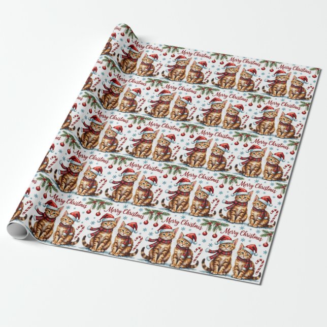 Papel De Regalo Abyssinian Cat Watercolor Christmas Design (Desenrollado)