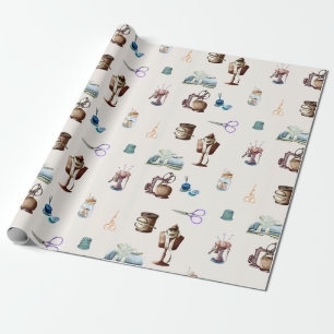 Papel De Regalo Accesorios de coser rústico retro vintage